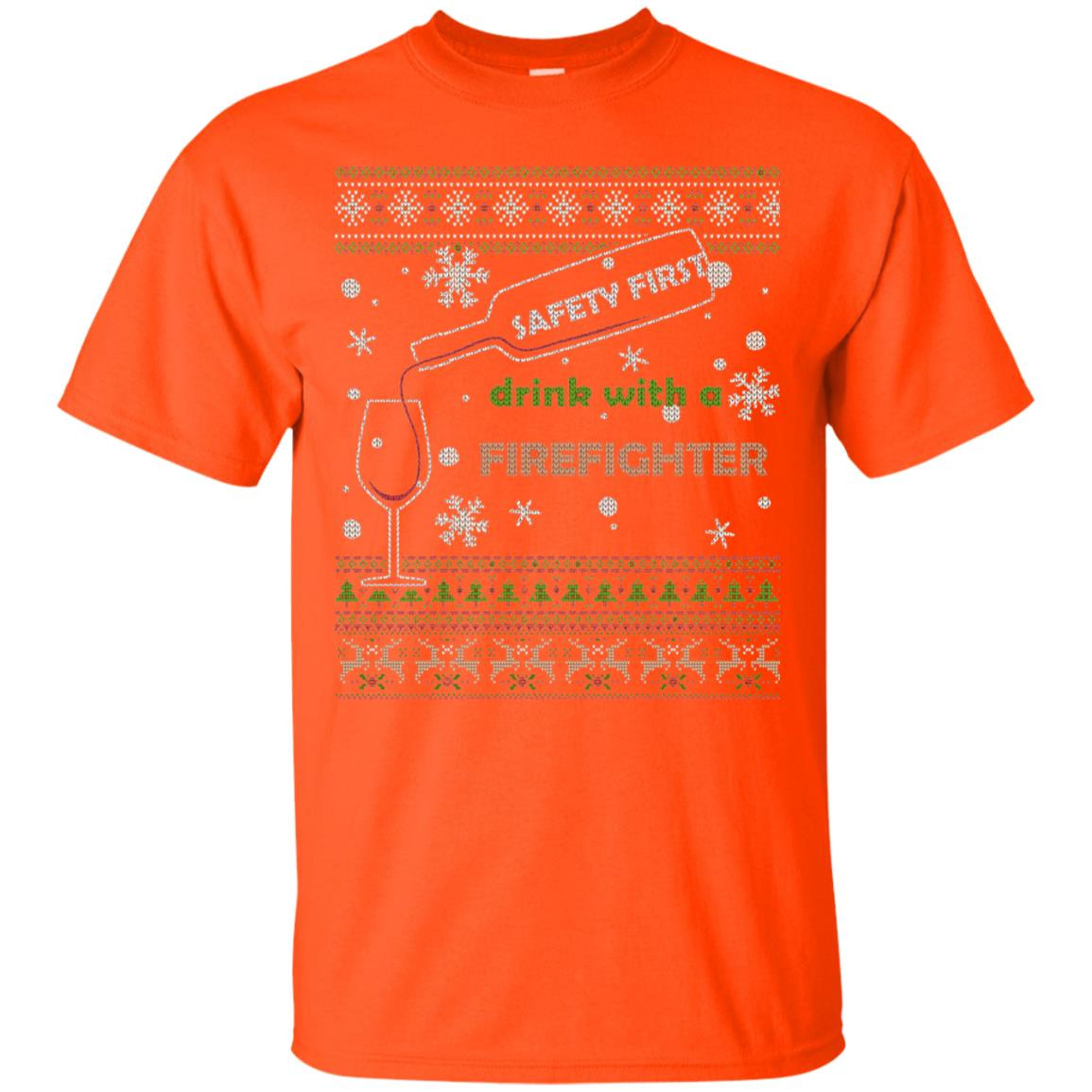 Inktee Store - Ugly Christmas Safety First Drink With A Firefighter Men’s T-Shirt Image