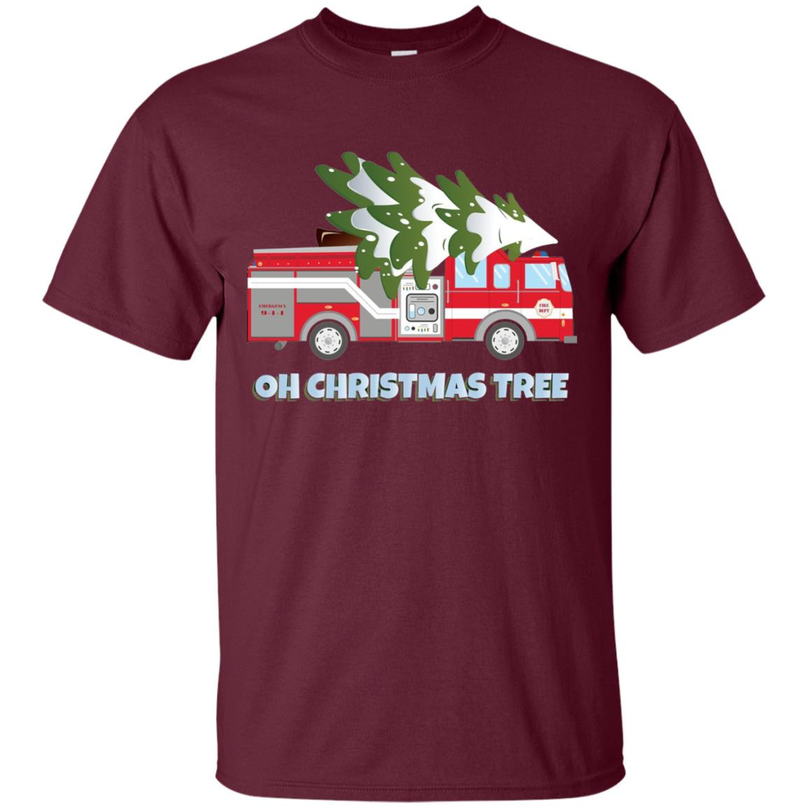Inktee Store - Funny Firefighter Christmas Gifts - Oh Christmas Tree Men’s T-Shirt Image
