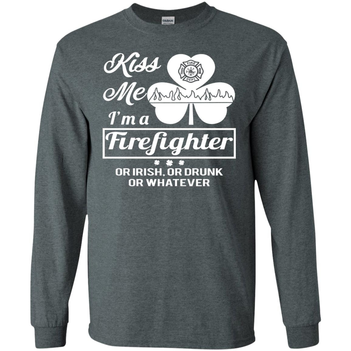 Inktee Store - Funny St Patricks Day Gift Kiss Me Im A Firefighter Long Sleeve T-Shirt Image