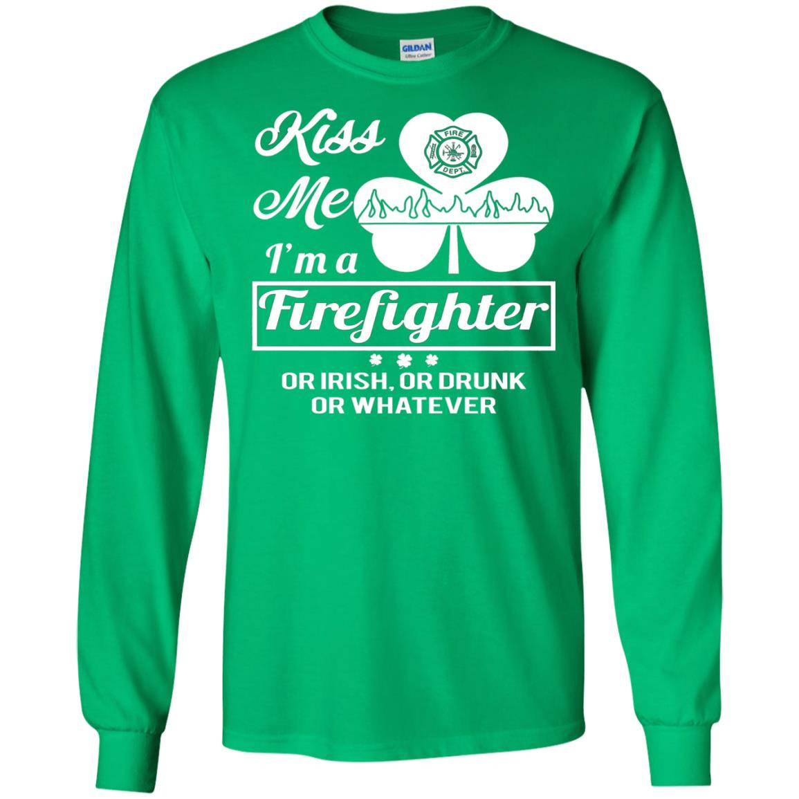 Inktee Store - Funny St Patricks Day Gift Kiss Me Im A Firefighter Long Sleeve T-Shirt Image