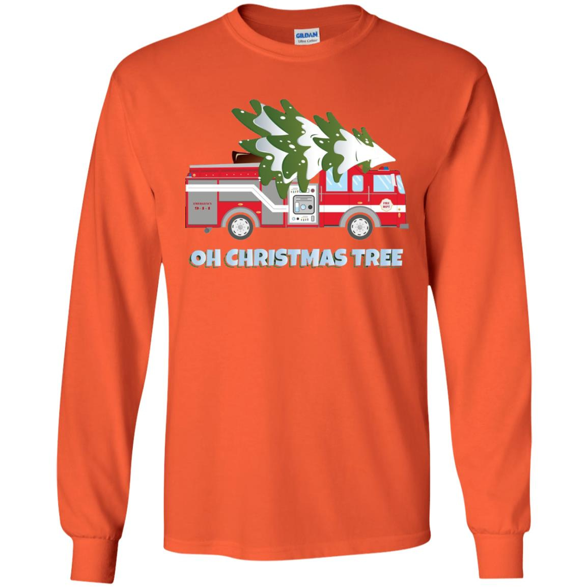 Inktee Store - Funny Firefighter Christmas Gifts - Oh Christmas Tree Long Sleeve T-Shirt Image