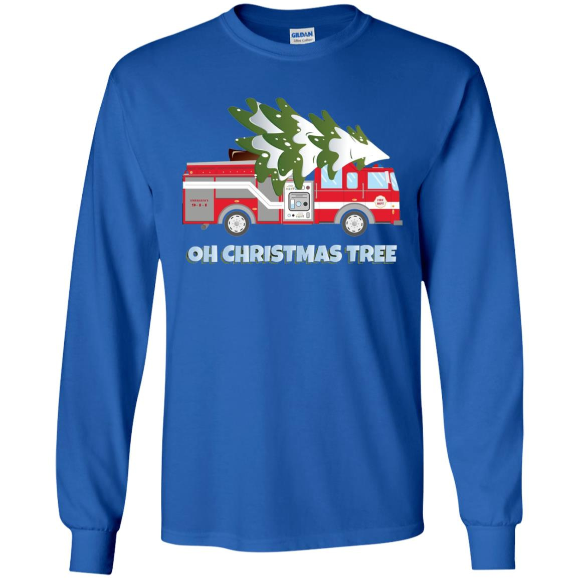 Inktee Store - Funny Firefighter Christmas Gifts - Oh Christmas Tree Long Sleeve T-Shirt Image