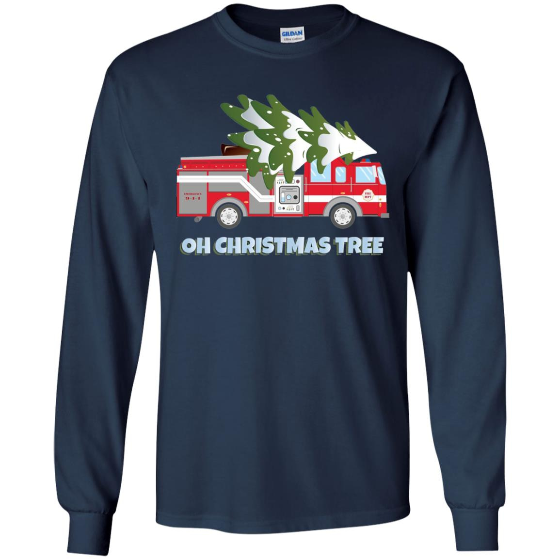 Inktee Store - Funny Firefighter Christmas Gifts - Oh Christmas Tree Long Sleeve T-Shirt Image