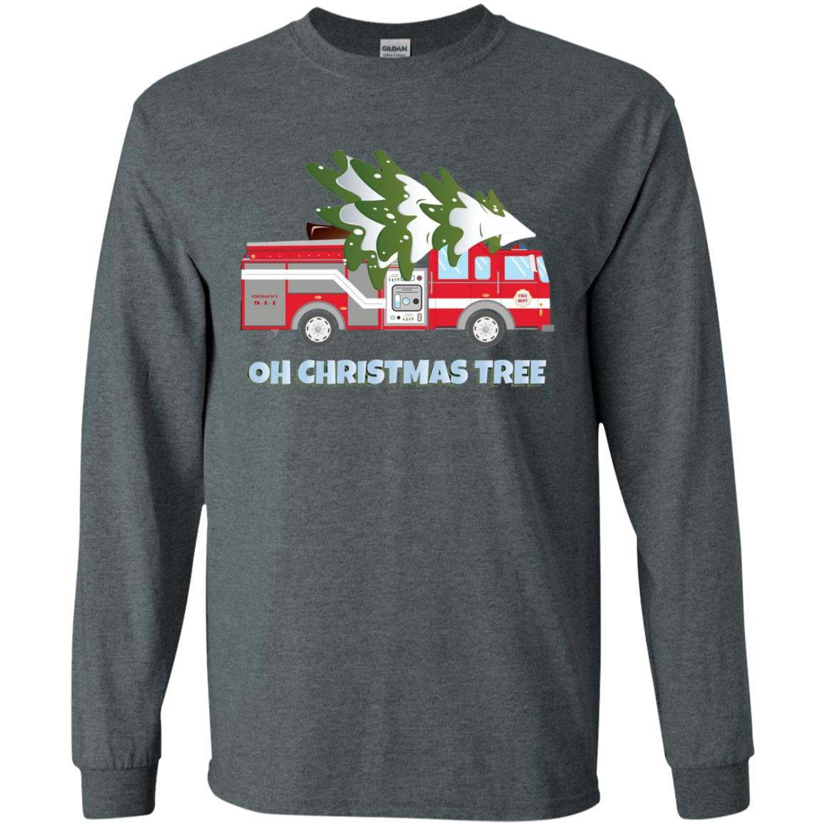 Inktee Store - Funny Firefighter Christmas Gifts - Oh Christmas Tree Long Sleeve T-Shirt Image