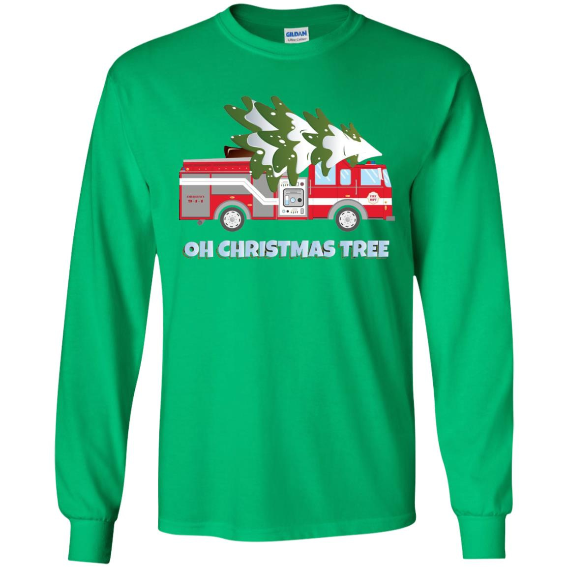 Inktee Store - Funny Firefighter Christmas Gifts - Oh Christmas Tree Long Sleeve T-Shirt Image