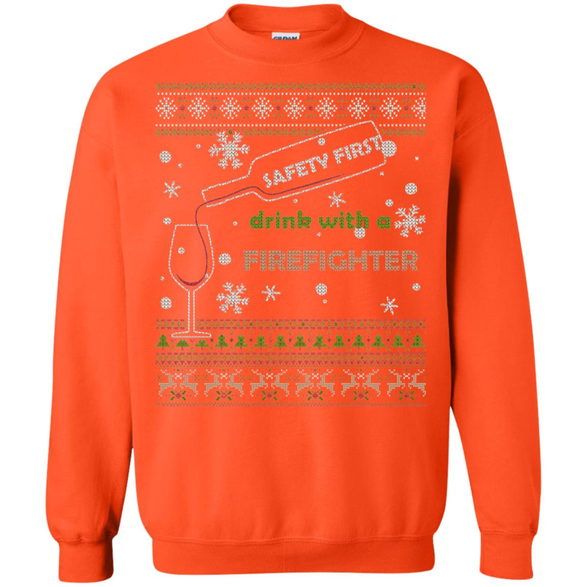 Inktee Store - Ugly Christmas Safety First Drink With A Firefighter Sweatshirt Image