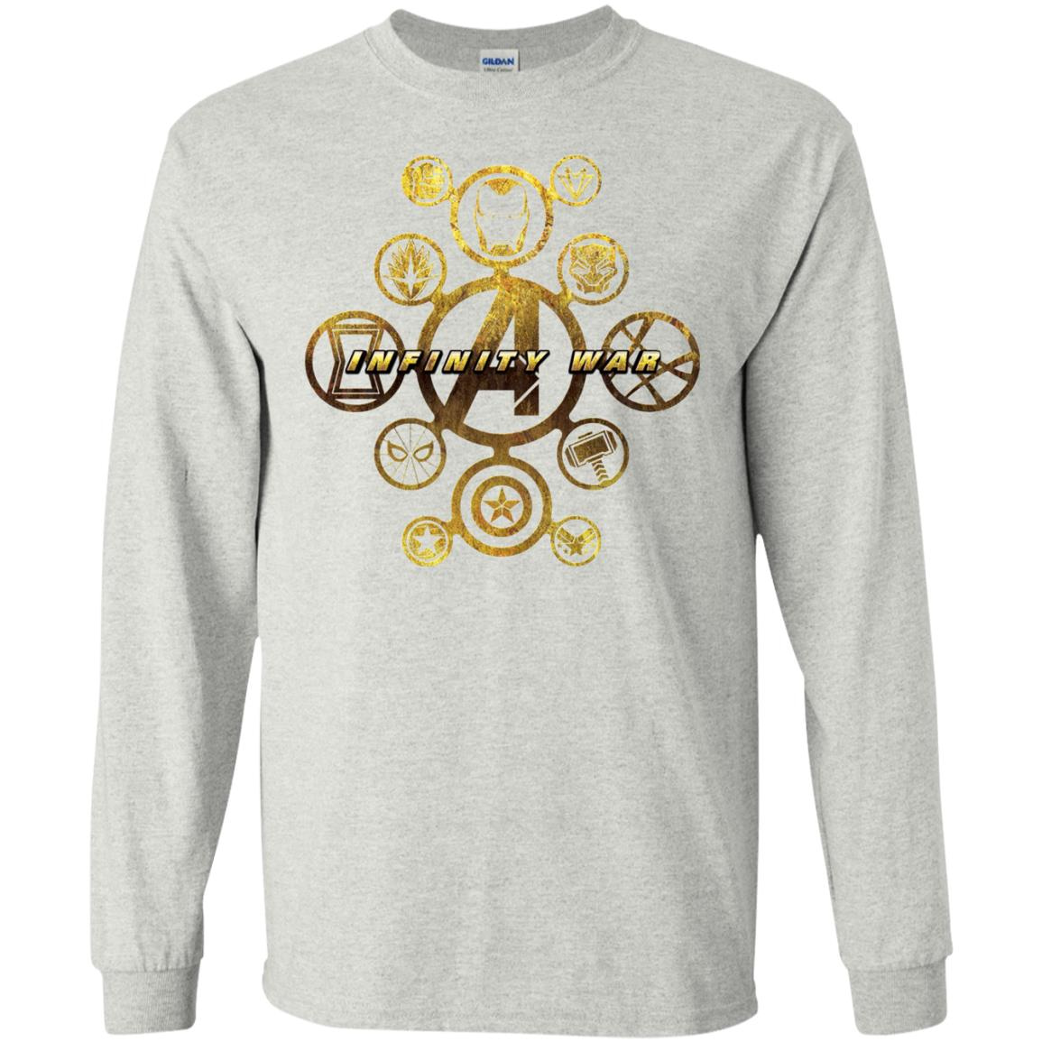 Inktee Store - Marvel Avengers Infinity War Gold Hero Icons Long Sleeve T-Shirt Image
