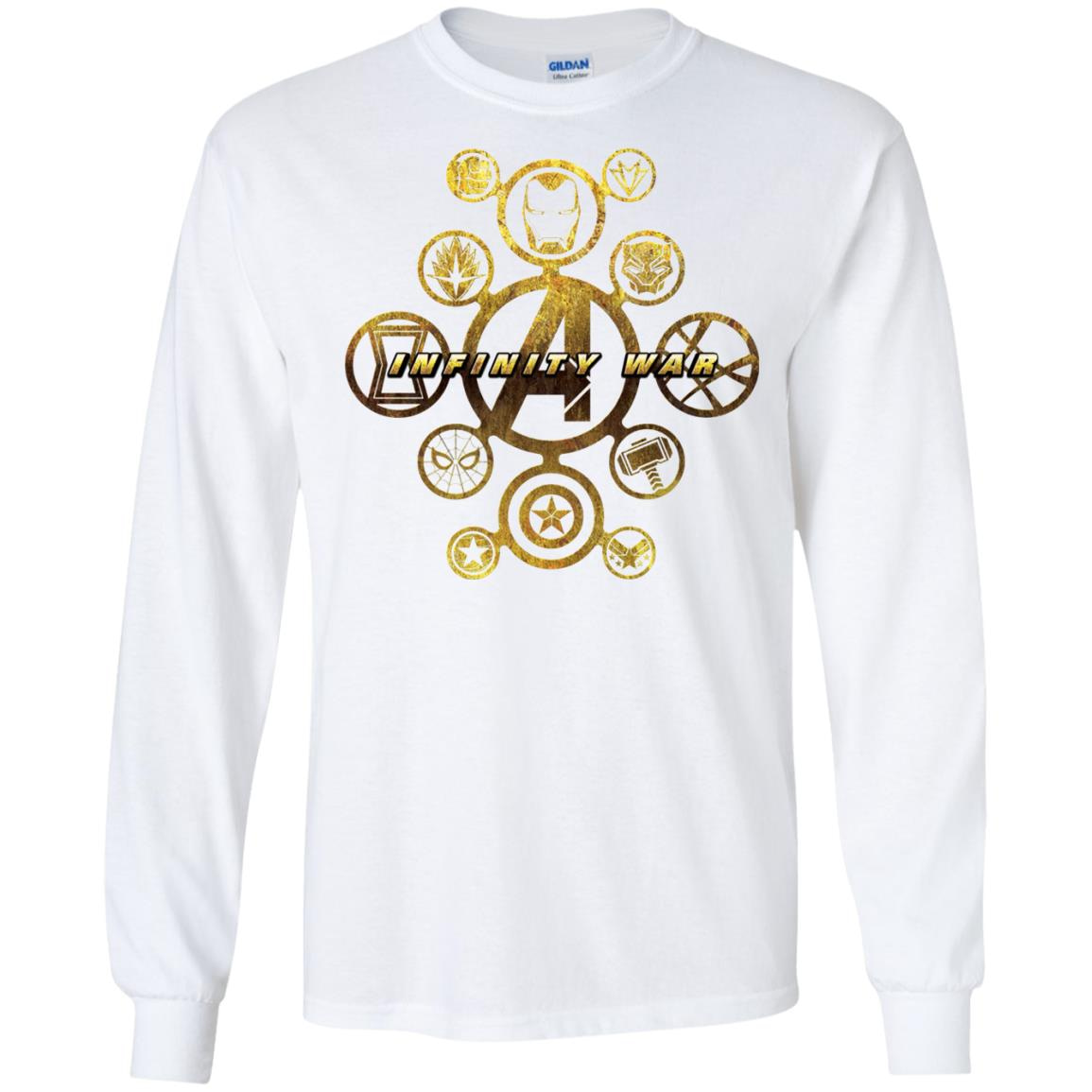 Inktee Store - Marvel Avengers Infinity War Gold Hero Icons Long Sleeve T-Shirt Image