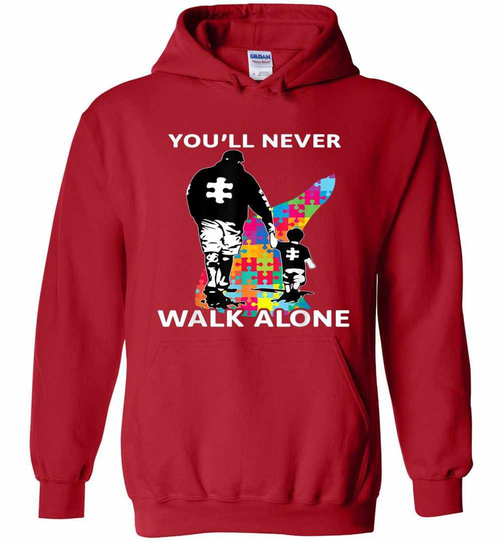 Inktee Store - Never Walk Alone Father And Son Autism Awareness Hoodies Image