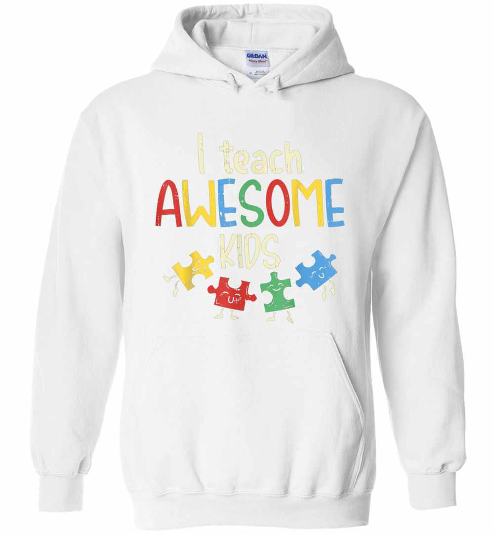 Inktee Store - I Teach Awesome Kids Autism Awareness Puzzle Teacher Hoodies Image