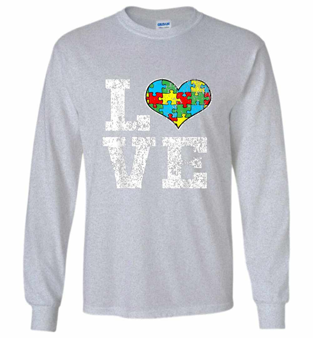 Inktee Store - Autism Awareness For Kids Mom Dad Love Heart Long Sleeve T-Shirt Image