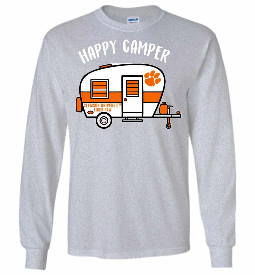 Inktee Store - Clemson University Tiger Paw Happy Camper Long Sleeve T-Shirt Image