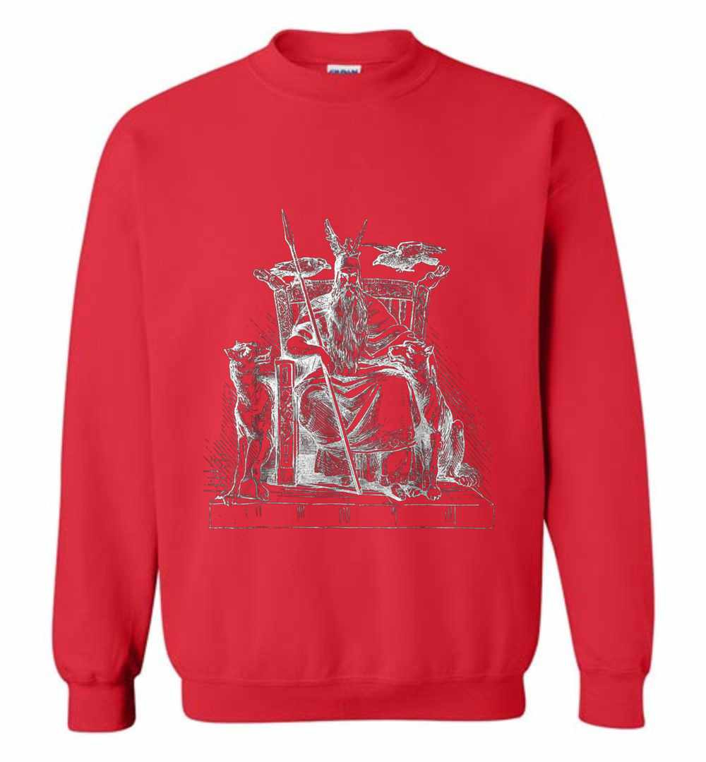 Inktee Store - Odin On His Throne Norse Viking Mythology Allfather Raven Sweatshirt Image