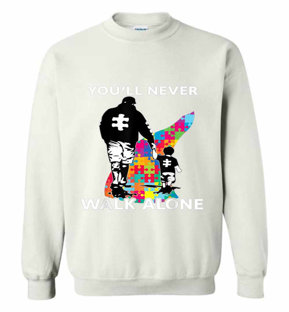 Inktee Store - Never Walk Alone Father And Son Autism Awareness Sweatshirt Image