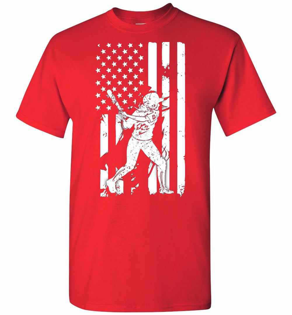 Inktee Store - Baseball Player With American Flag Men'S T-Shirt Image