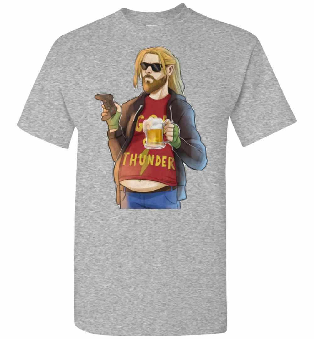 Inktee Store - Avenger Endgame Fat Thor Drinking Beer Playing Game Men'S T-Shirt Image