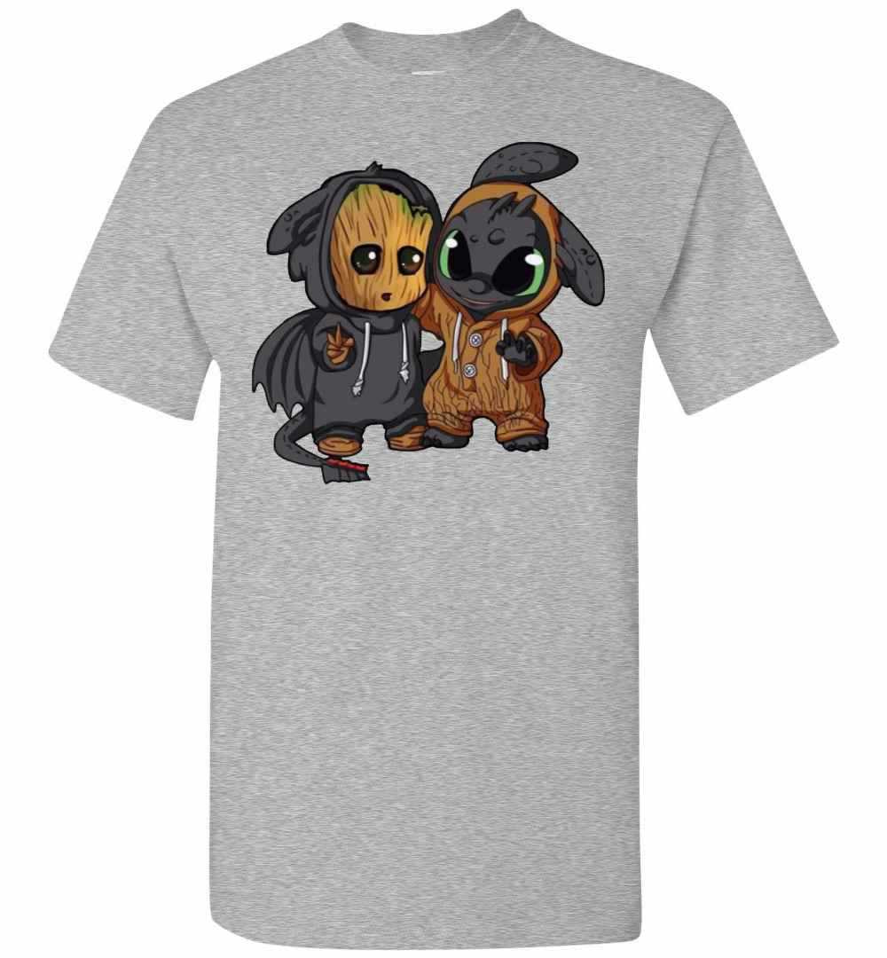 Inktee Store - Baby Groot And Toothless Men'S T-Shirt Image