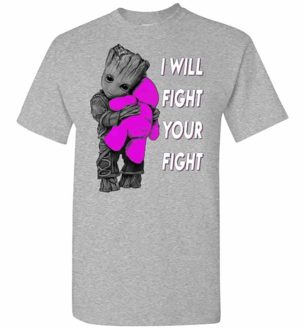 Inktee Store - Baby Groot Hugs Teddy Bear I Will Fight Your Fight Men'S T-Shirt Image