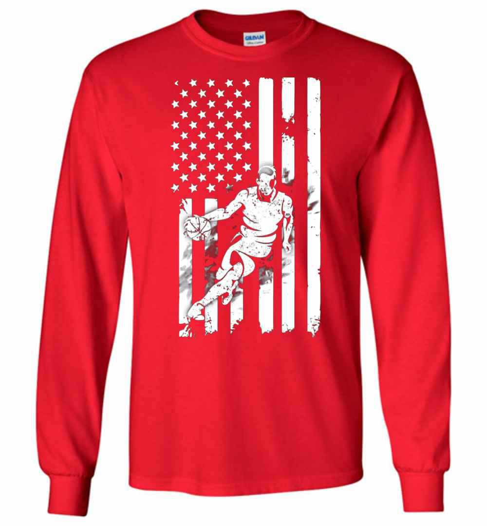 Inktee Store - Basketball Player With American Flag Long Sleeve T-Shirt Image