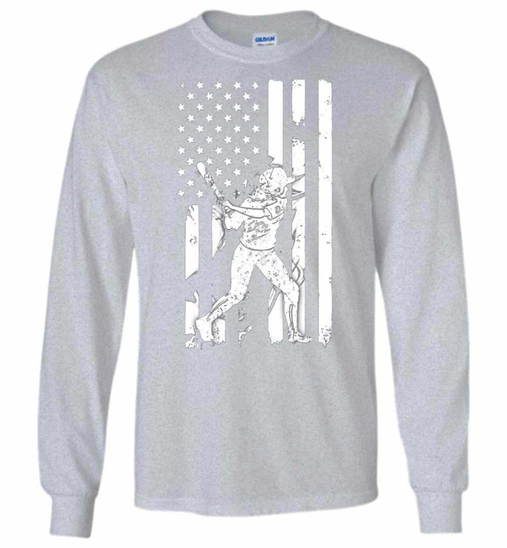Inktee Store - Baseball Player With American Flag Long Sleeve T-Shirt Image