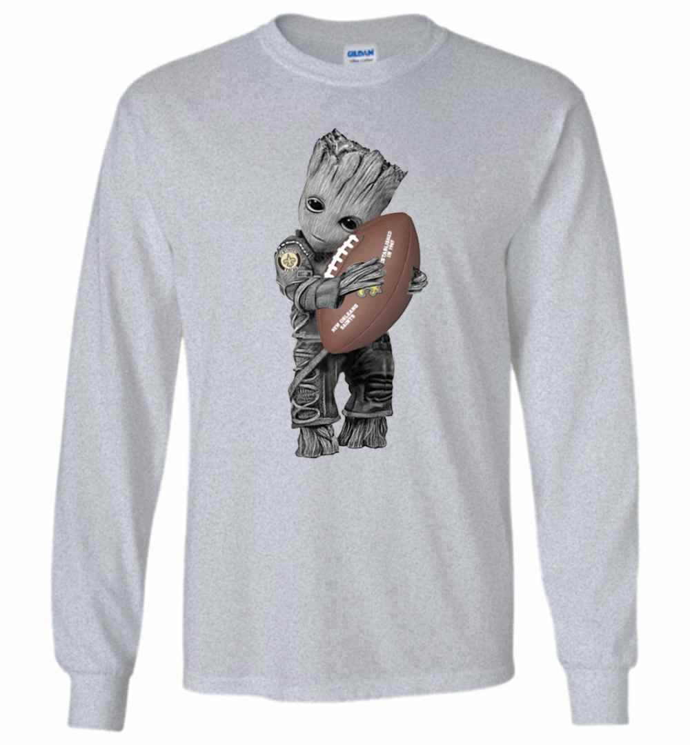 Inktee Store - Baby Groot Hug New Orleans Saints Long Sleeve T-Shirt Image