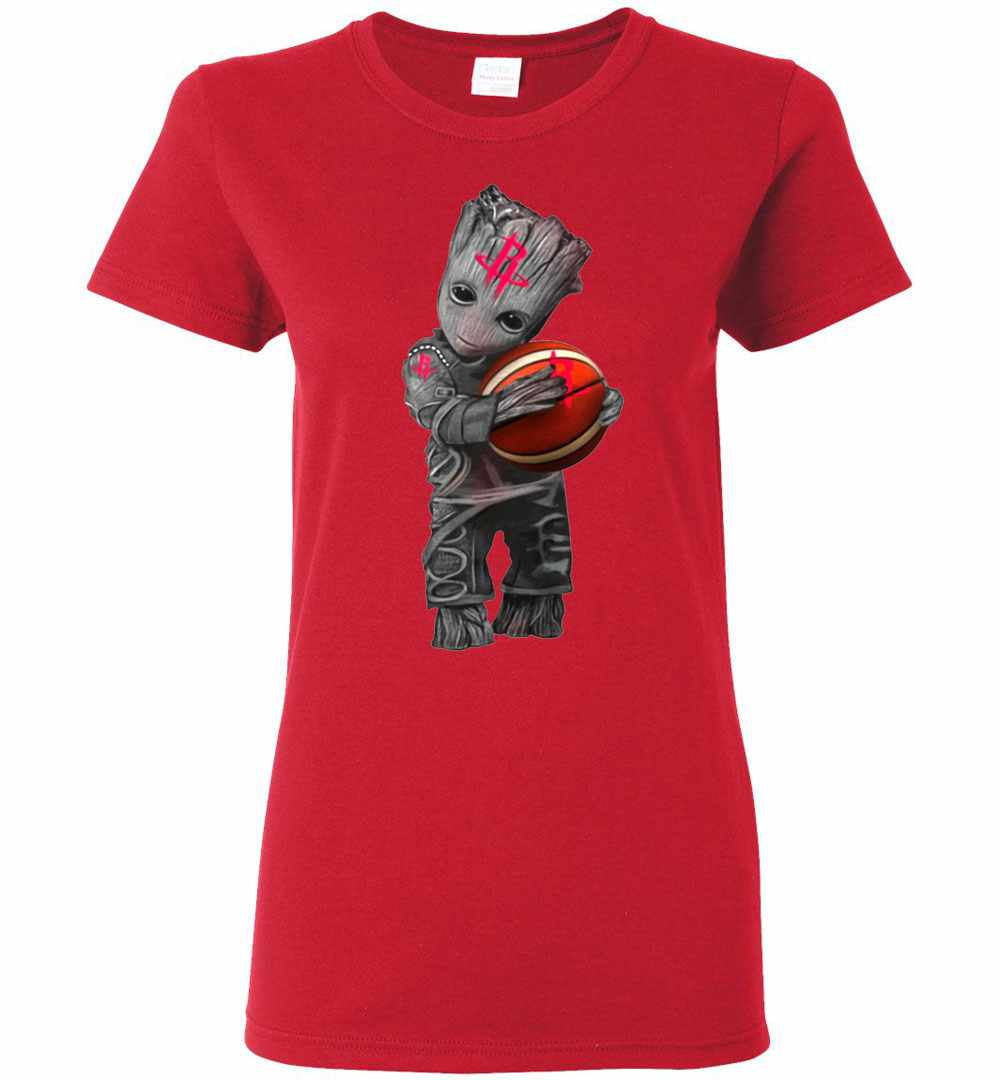 Inktee Store - Baby Groot Hugs Houston Rocket Basketball Women'S T-Shirt Image