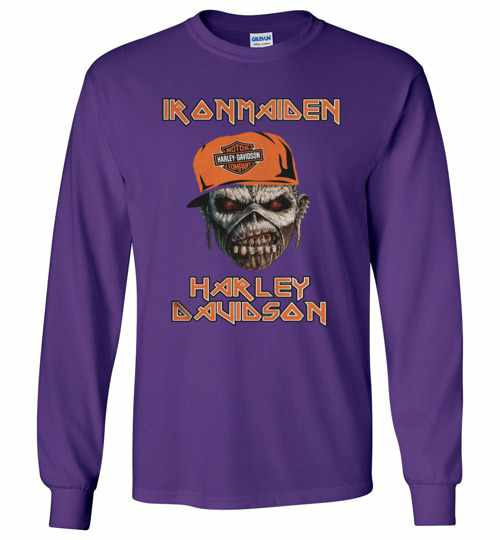 Inktee Store - Iron Maiden Harley Davidson Skull Long Sleeve T-Shirt Image