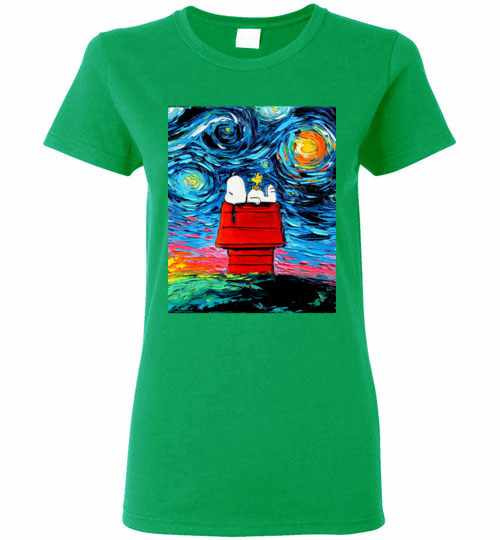 Inktee Store - Woodstock And Snoopy Starry Night Women'S T-Shirt Image
