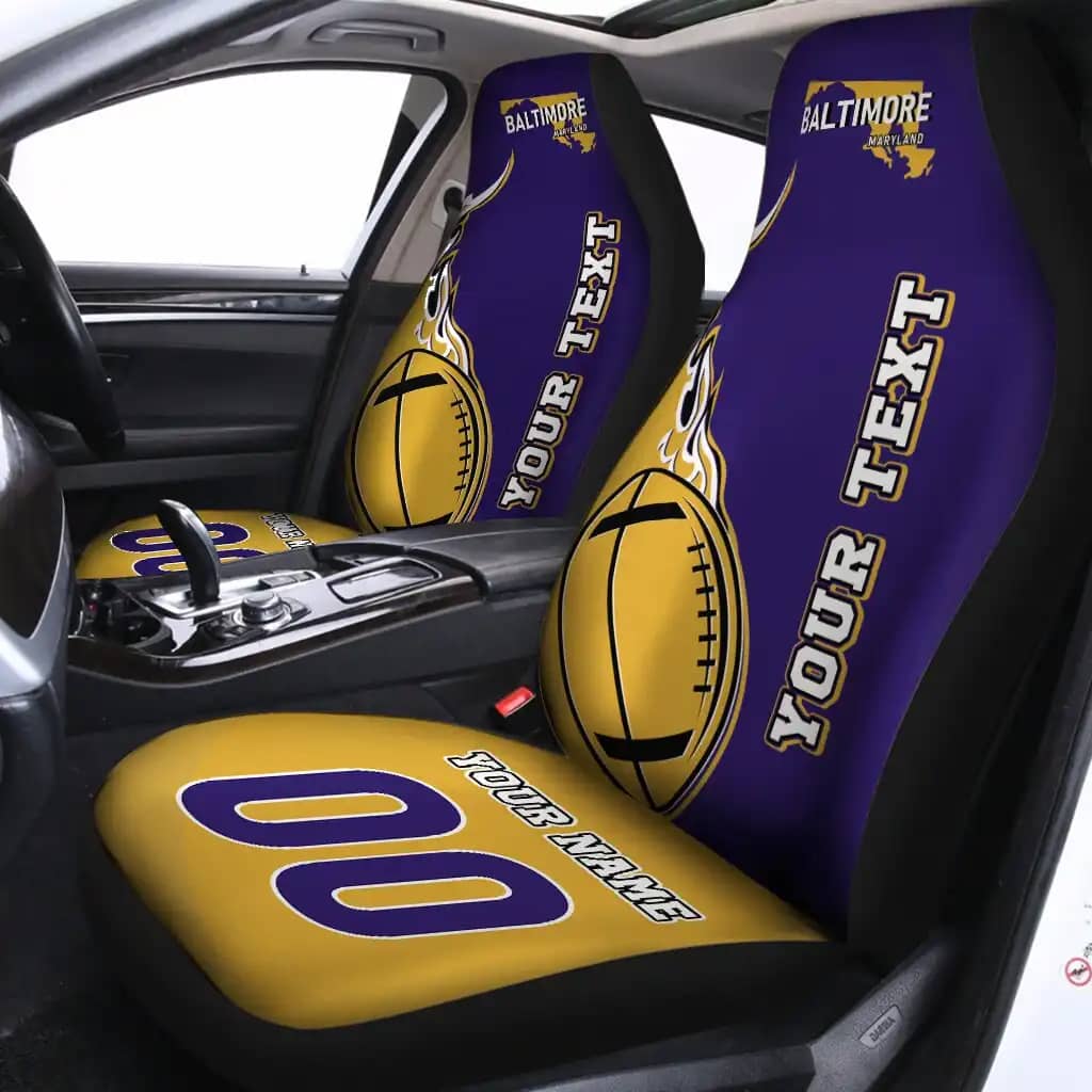 Custom Football City With Name Number Car Seat Covers