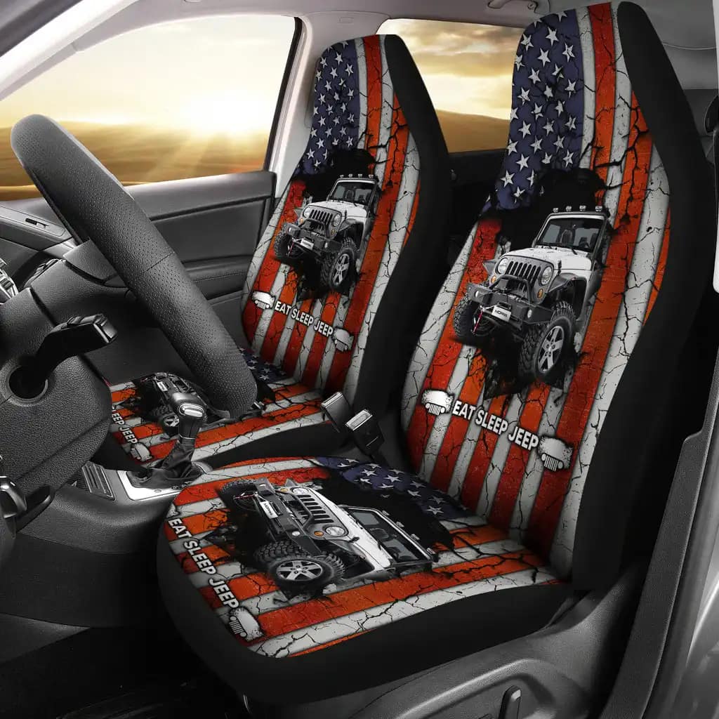 Eat Sleep Jeep American Flag Car Seat Covers