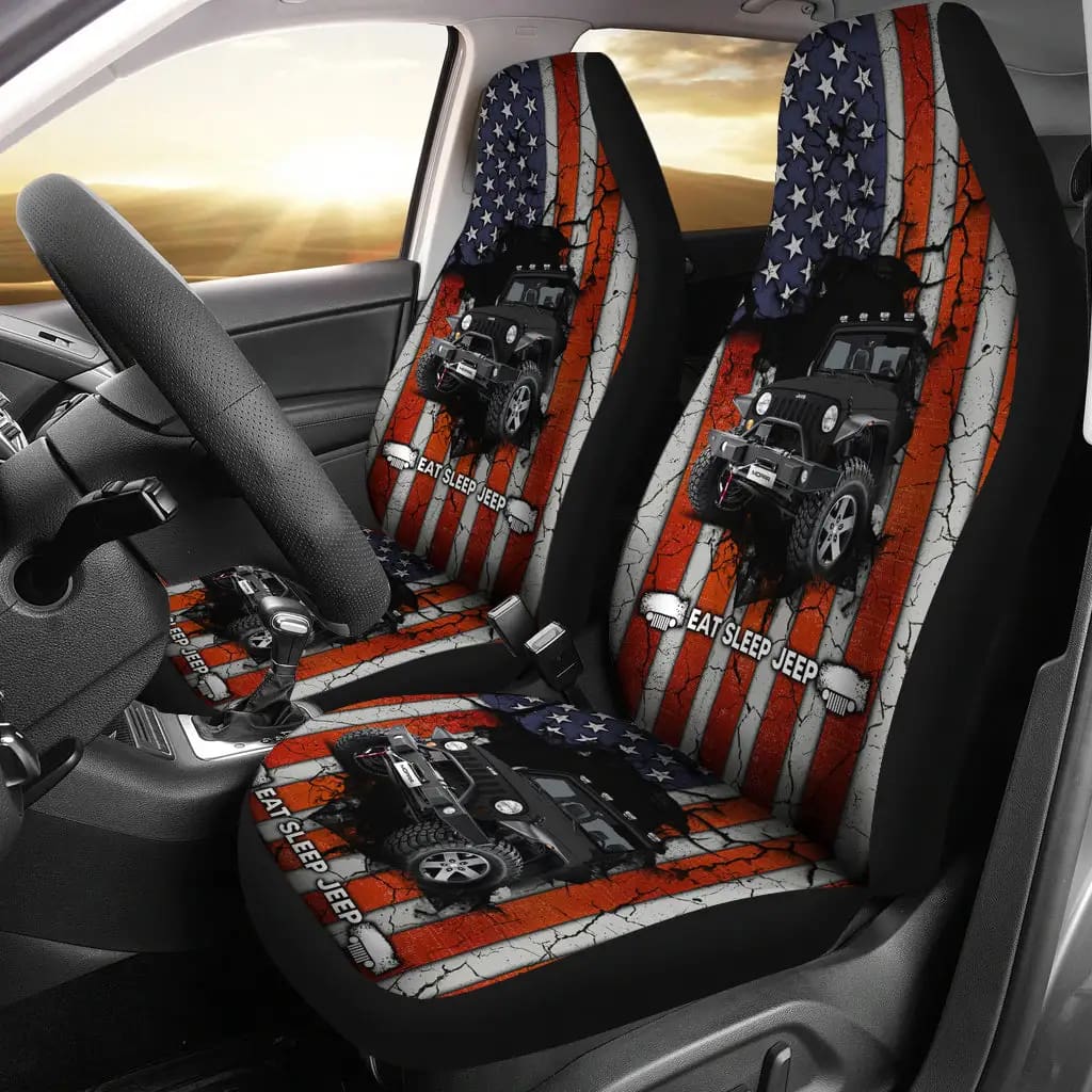 Eat Sleep Jeep Black Car Seat Covers