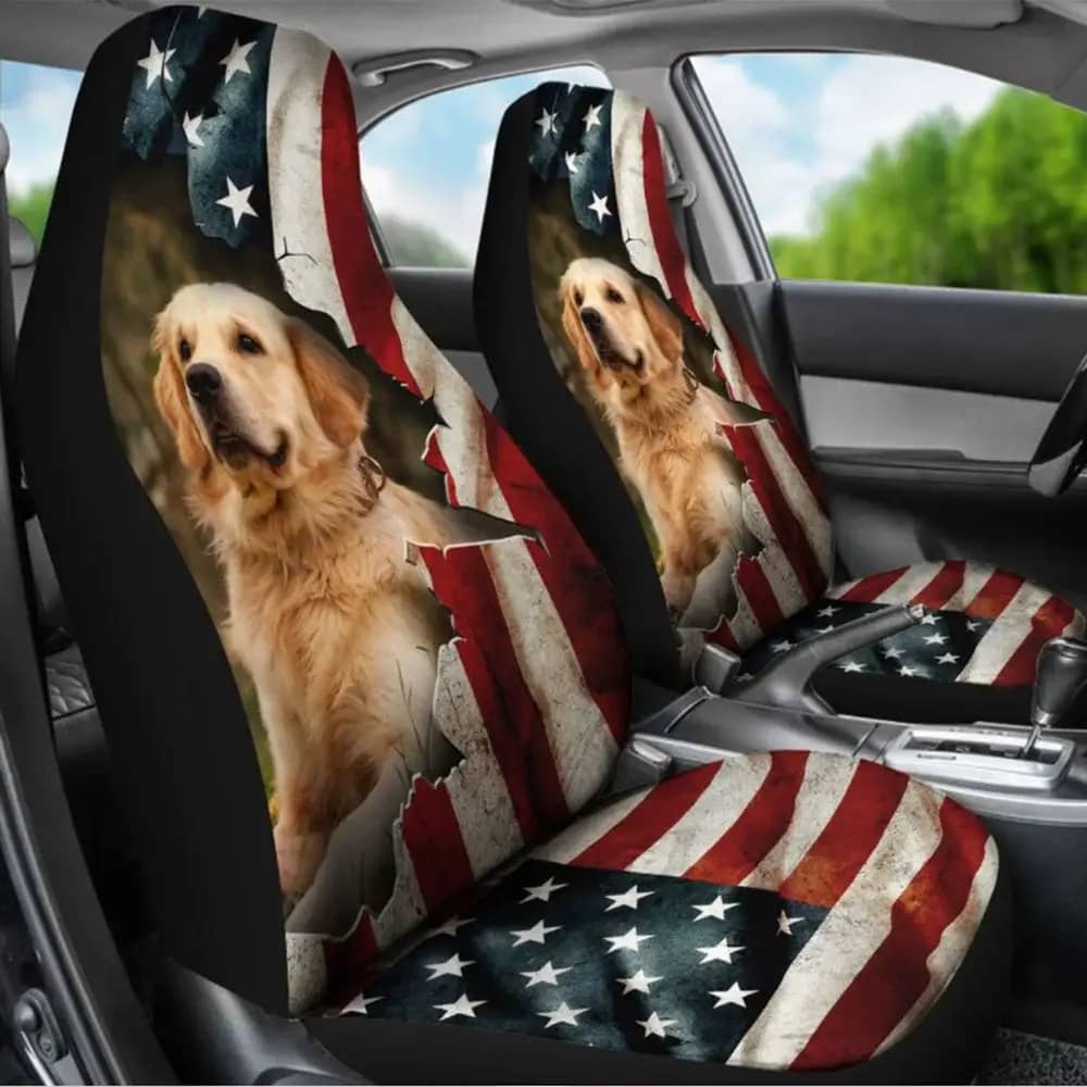 Golden Retriever American Flag Car Seat Covers