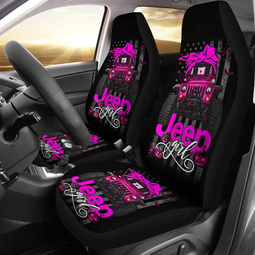 Halloween American Flag Pink Jeep Girl Premium Custom Car Seat Covers