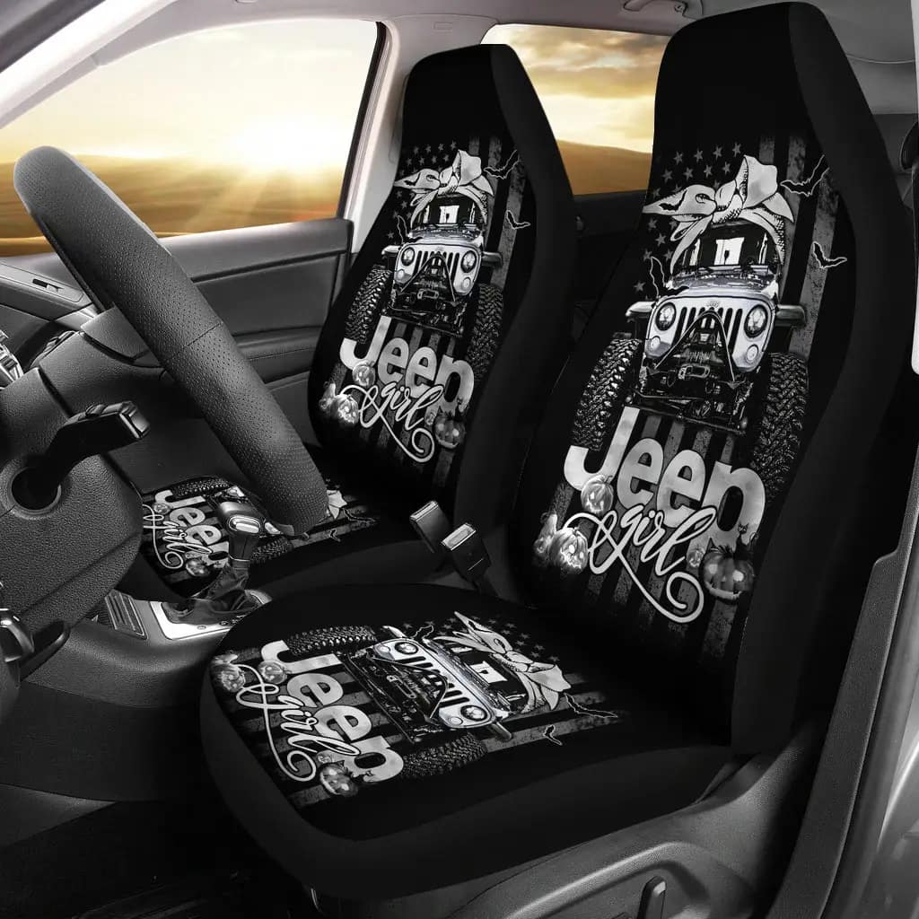 Halloween American Flag White Jeep Girl Premium Custom Car Seat Covers