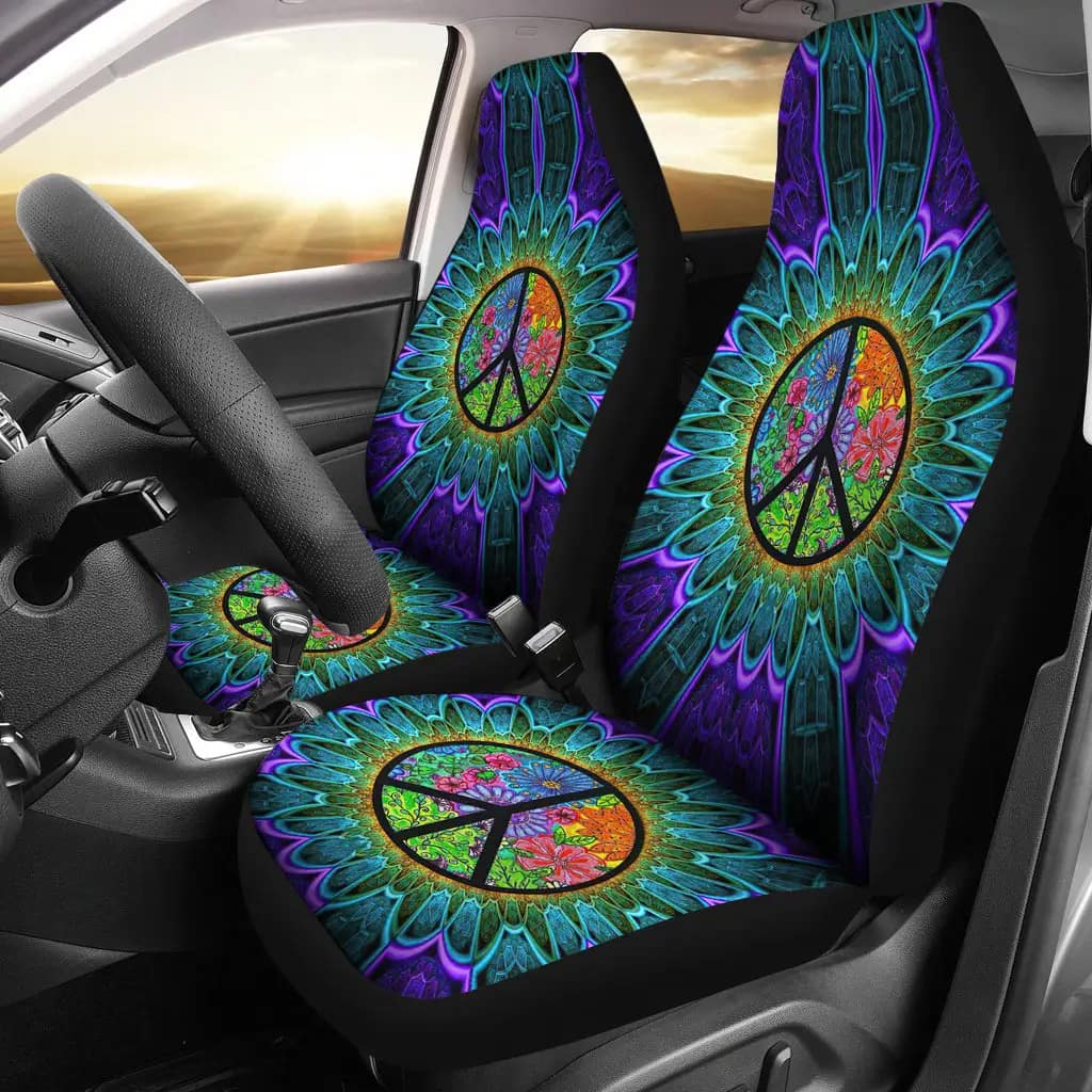 Hippie Rainbow Colorful Premium Custom Car Seat Covers