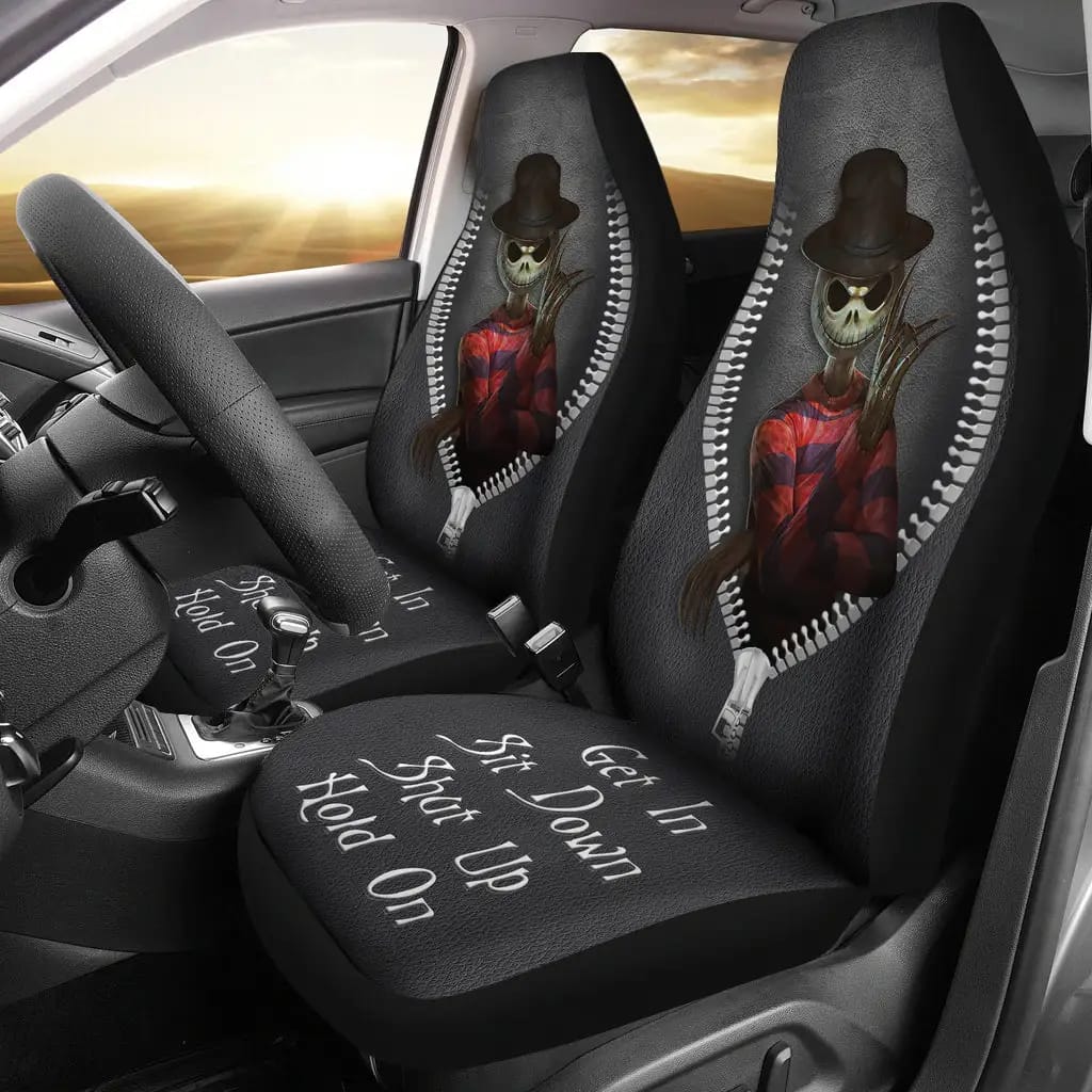 Jack Skellington Mix Freddy Krueger Horror Get In Sit Down Shut Up And Hold On Car Zipper Car Seat Covers