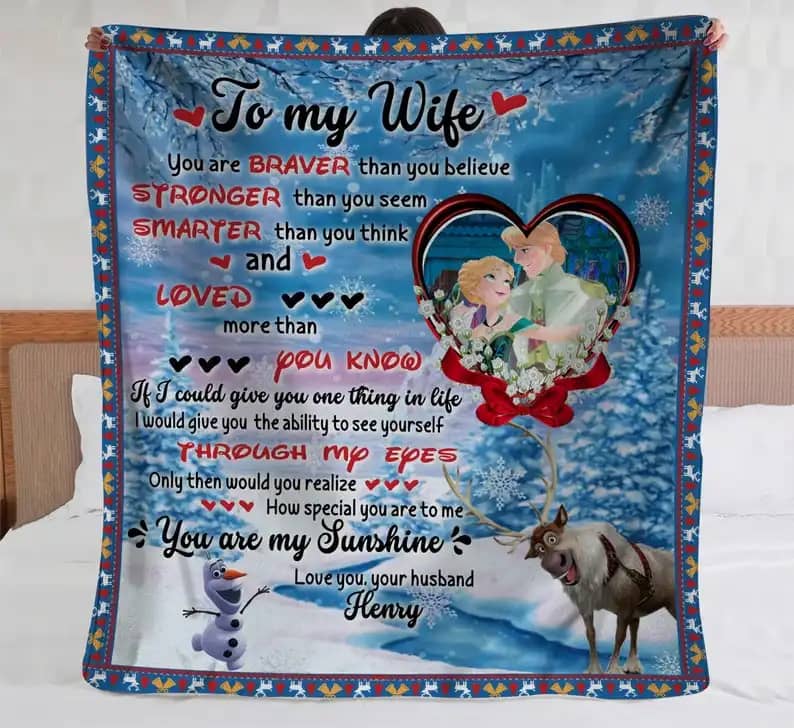 Personalized To My Wife Anna And Kristoff Frozen Amazon Bedding Decor Sofa Fleece Blanket