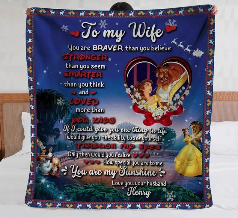 Personalized To My Wife Beauty And The Beast Amazon Bedding Decor Sofa Fleece Blanket