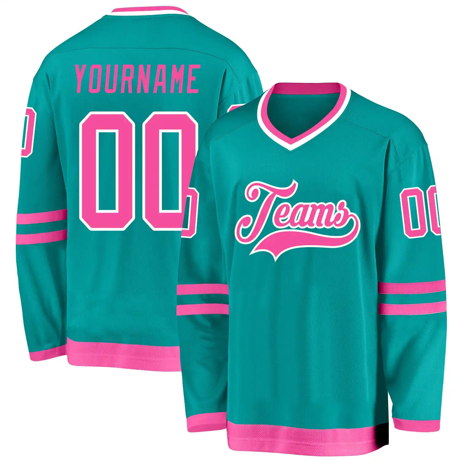 Stitched And Print Aqua Pink-white Hockey Jersey Custom
