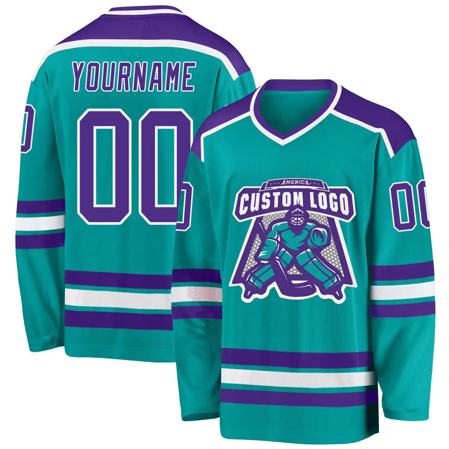 Stitched And Print Aqua Purple-white Hockey Jersey Custom