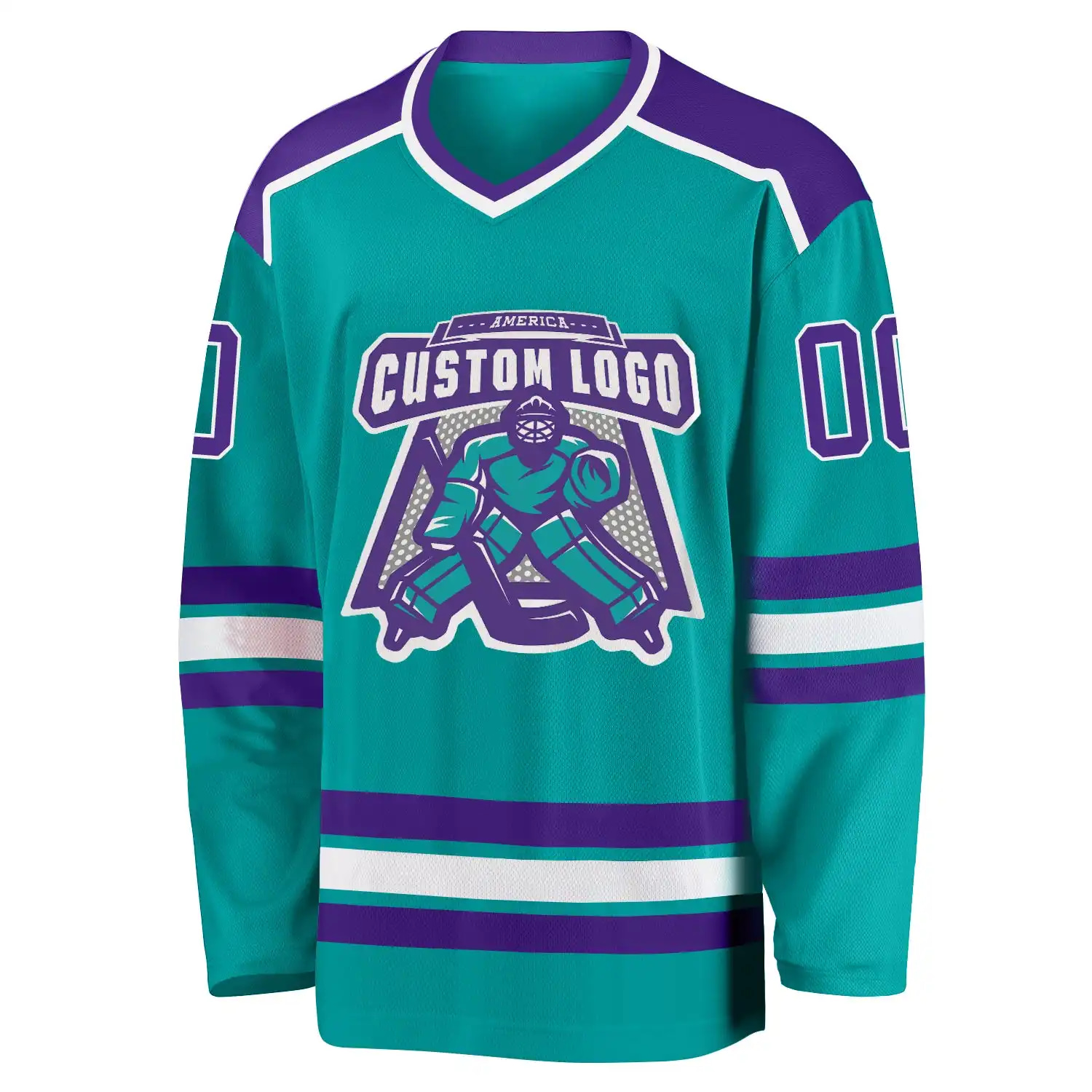 Inktee Store - Stitched And Print Aqua Purple-White Hockey Jersey Custom Image