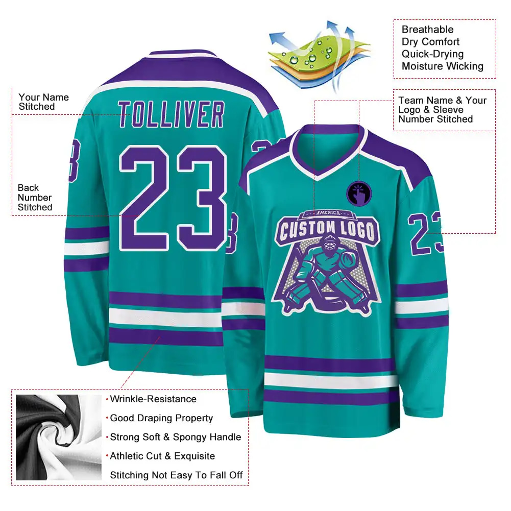 Inktee Store - Stitched And Print Aqua Purple-White Hockey Jersey Custom Image