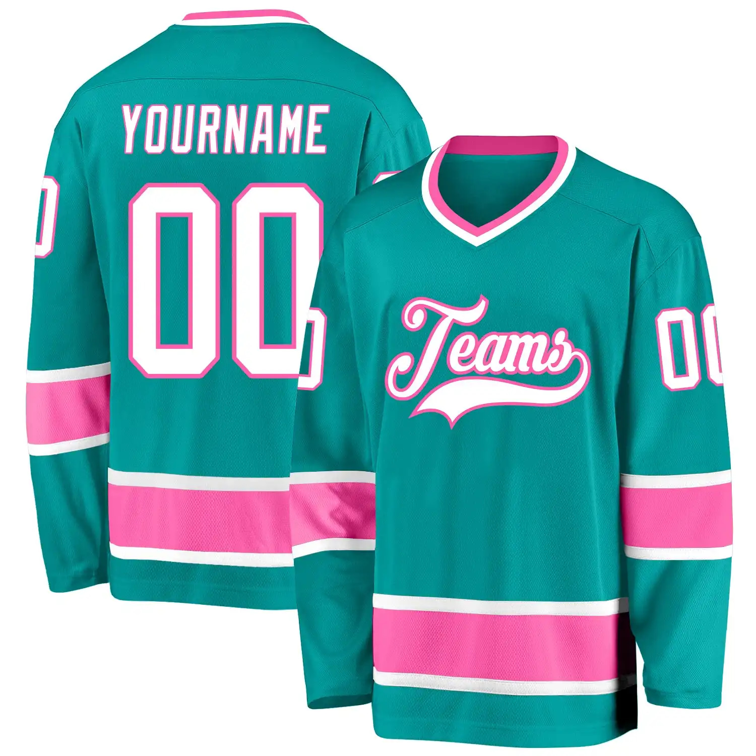 Stitched And Print Aqua White-pink Hockey Jersey Custom