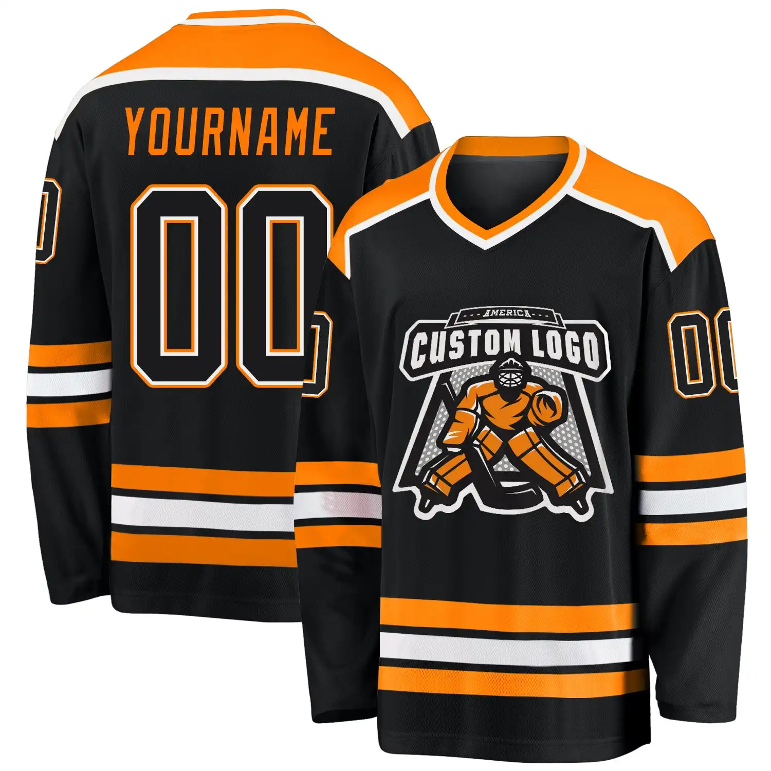 Stitched And Print Black Black-blaze Orange Hockey Jersey Custom
