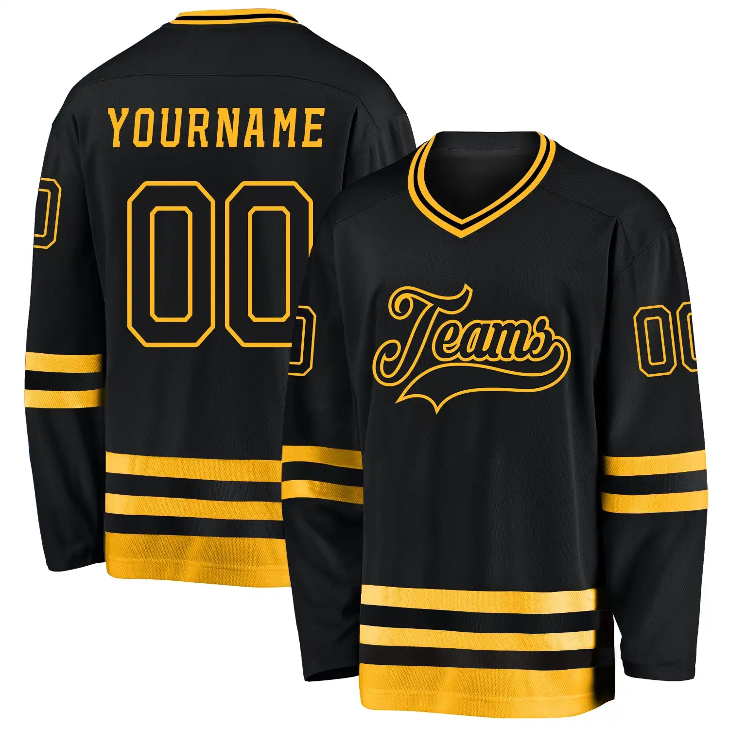 Stitched And Print Black Black-gold Hockey Jersey Custom