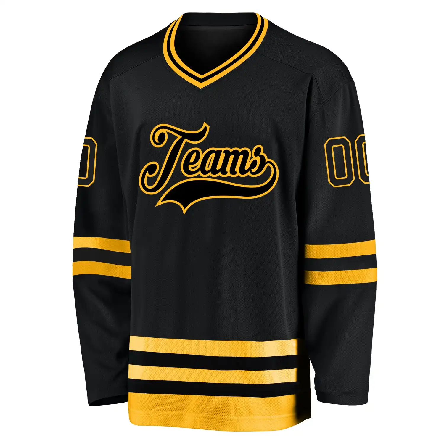 Inktee Store - Stitched And Print Black Black-Gold Hockey Jersey Custom Image