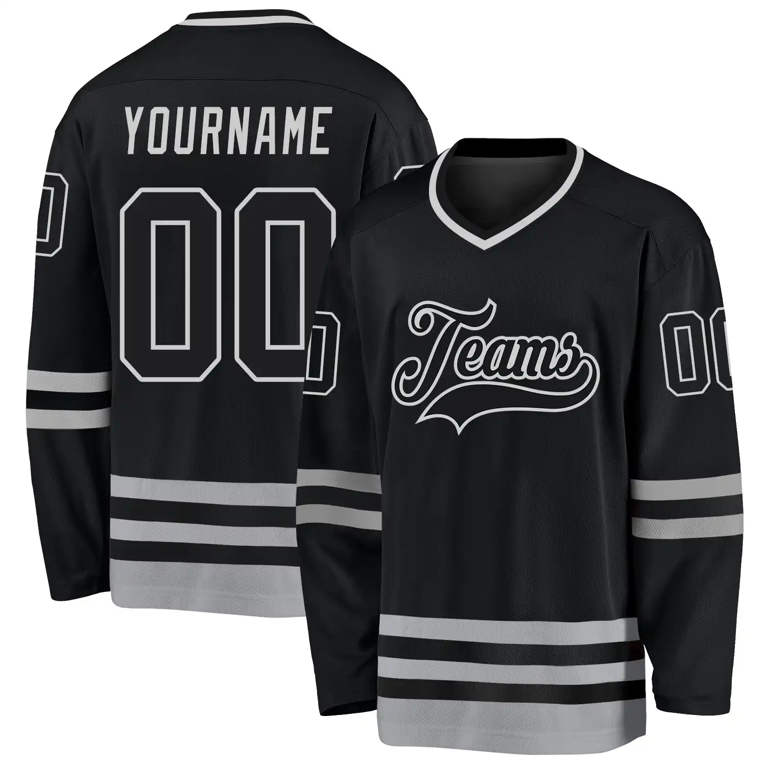 Stitched And Print Black Black-gray Hockey Jersey Custom