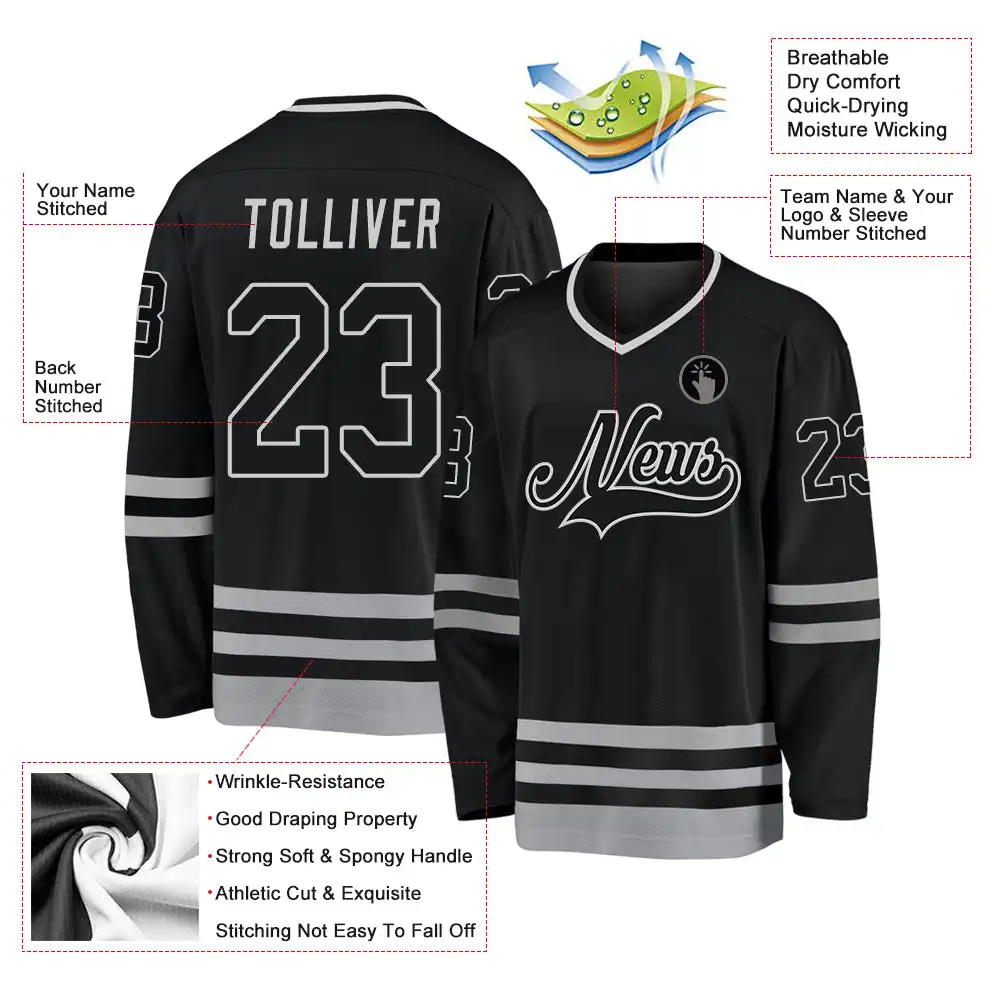 Inktee Store - Stitched And Print Black Black-Gray Hockey Jersey Custom Image