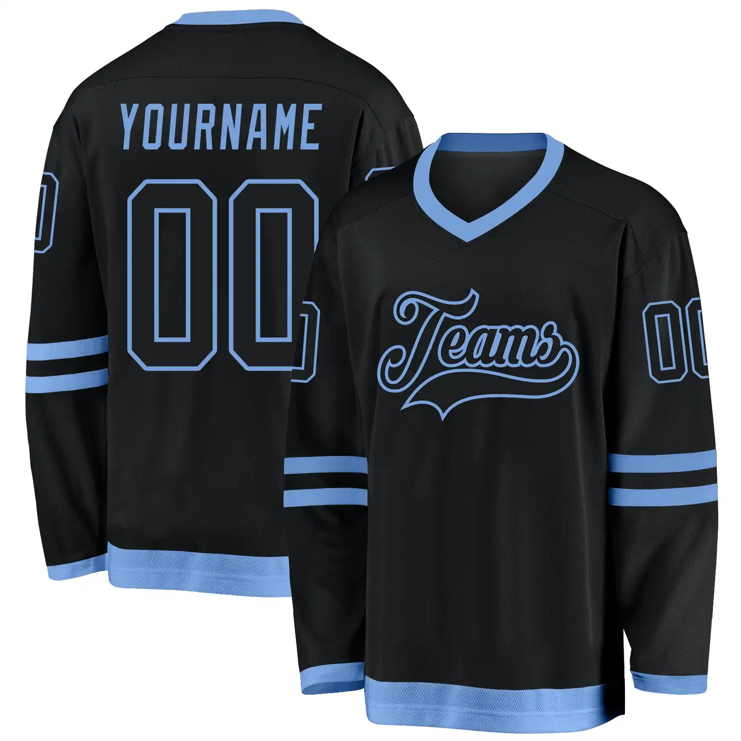 Stitched And Print Black Black-light Blue Hockey Jersey Custom