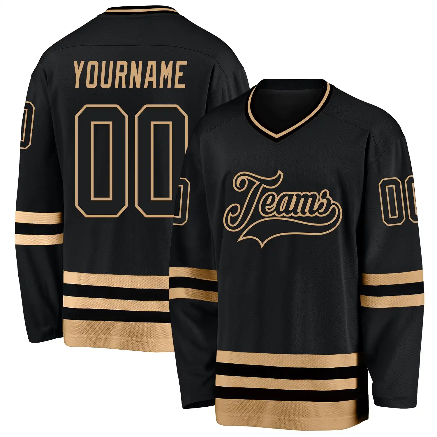Stitched And Print Black Black-old Gold Hockey Jersey Custom